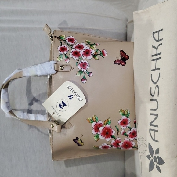Anuschka Handbags - Anuschka leather handpainted cherry blossom butterfly  NWT cream handbag
